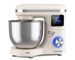 Vivid Green 2000W Keukenrobot - 6.2L - Display & Instelbare Timer - Mixer met Mengkom - Keukenmachine - Keukenmixer - Creme