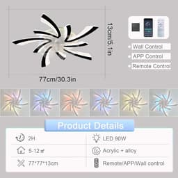 LuxiLamps - 5 Vleugel Ventilator Lamp - Dimbaar Met Afstandsbediening - Zwart - RGB 12 Kleuren - Plafondventilator Met LED - Smart Life App - Woonkamerlamp - Moderne lamp - Plafonniere — thumbnail 5