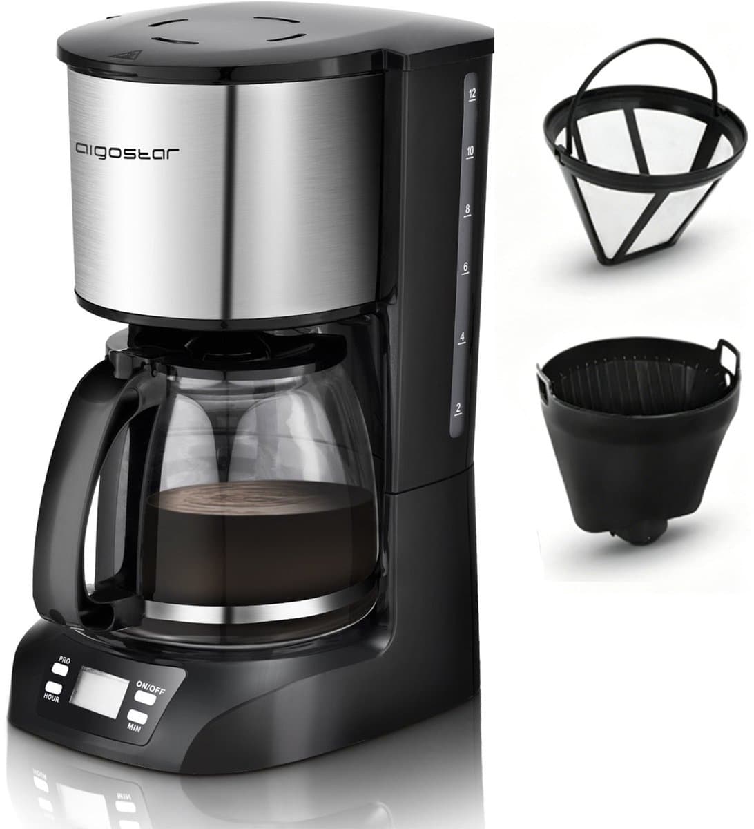 Aigostar Koffiezetapparaat 1.5L - Filterkoffie - met Glazen Kan - 12 Koppen - Koffiemachine - Warmhoudfunctie - Zwart/RVS — afbeelding 1