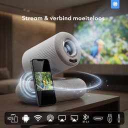 Full HD Smart Beamer - Voor iOS en Android - 1080P Mini Beamer tot 508 cm Projectieformaat - Mini Projector Bluetooth 5.4 & WiFi - Portable Mini Beamer Smartphone - Draagbaar - Thuisbioscoop - Vaderdag Cadeau voor Papa - Wit - Silvergear — thumbnail 3