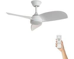 Fantiluxe - Oliver - Plafondventilator met verlichting - Wit - Ø76cm - Afstandsbediening - Met lamp - Plafond ventilator - Slaapkamer
