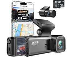 SyncGear 4K Dashcam Pro Inclusief SD Kaart - Nieuw 2026 - Met 2K Achter Camera - Wifi & GPS - Dashcam Draadloos - Ingebouwde ADAS - Dual Dashcam - Dashcam voor Auto Voor en Achter - WDR