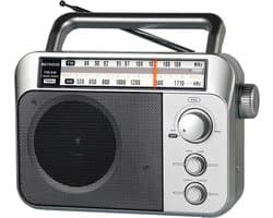 Noodradio - Retekess Draagbare radio - Werkt op batterijen en op Netstroom - Retro radio - FM radio - Keukenradio - Noodradio Denk Vooruit - Handvat - Koptelefoonaansluiting - Zilver (TR604) -Vaderdagcadeau