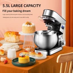 Keukenmixer - Standmixer Deegmixer - Bakken en Mixen - Stille Motor - 5.5 Liter - RVS — thumbnail 4