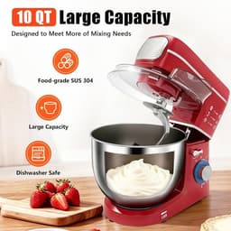 Keukenmachine - Mixer Deegklopper - Bakken en Koken - 5-in-1 Functies - 10L Kom - Rood — thumbnail 3