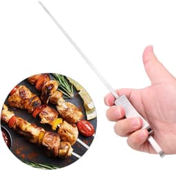 8 Stuks RVS Kabob Spiesen met Push Slider - 43 cm Herbruikbare Platte Shish Kebab Spiesen voor Barbecue, Oven, Vlees, Garnalen en Groenten — thumbnail 2