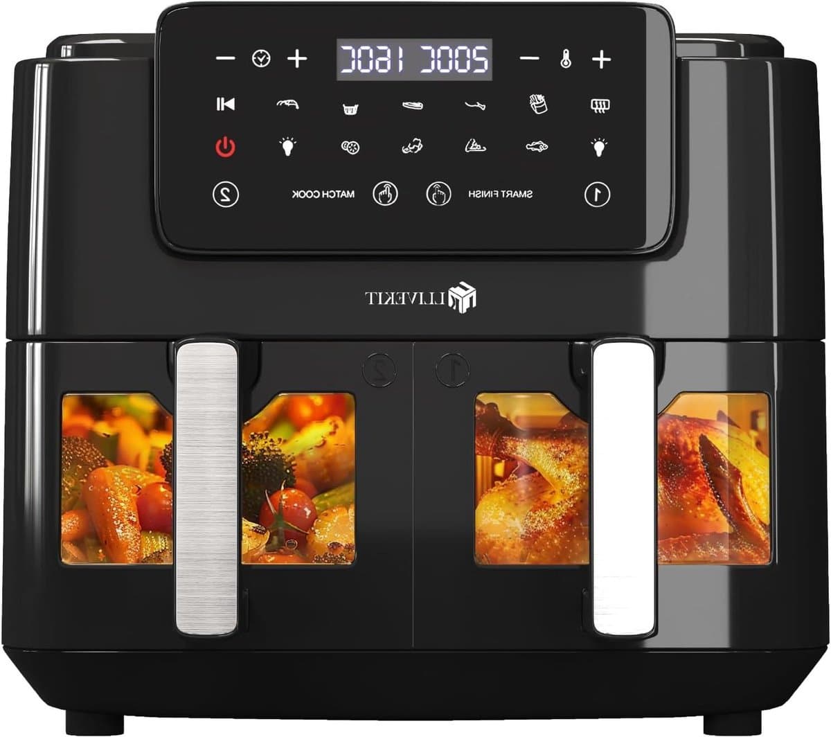 Heteluchtfriteuse met 2 Lades - Airfryer Dubbel - Gezond Koken - Dubbele Kookzone - 9 Liter - Zwart — afbeelding 1