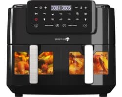 Heteluchtfriteuse met 2 Lades - Airfryer Dubbel - Gezond Koken - Dubbele Kookzone - 9 Liter - Zwart