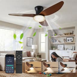 Rosnek Plafondventilator met Verlichting Hout & Kristal - 100 cm Stille DC Motor - Dimbare LED Plafondlamp met Ventilator - Zomer- en Winterstand - Luxe Ventilatorlamp voor Woonkamer, Slaapkamer & Terras — thumbnail 1