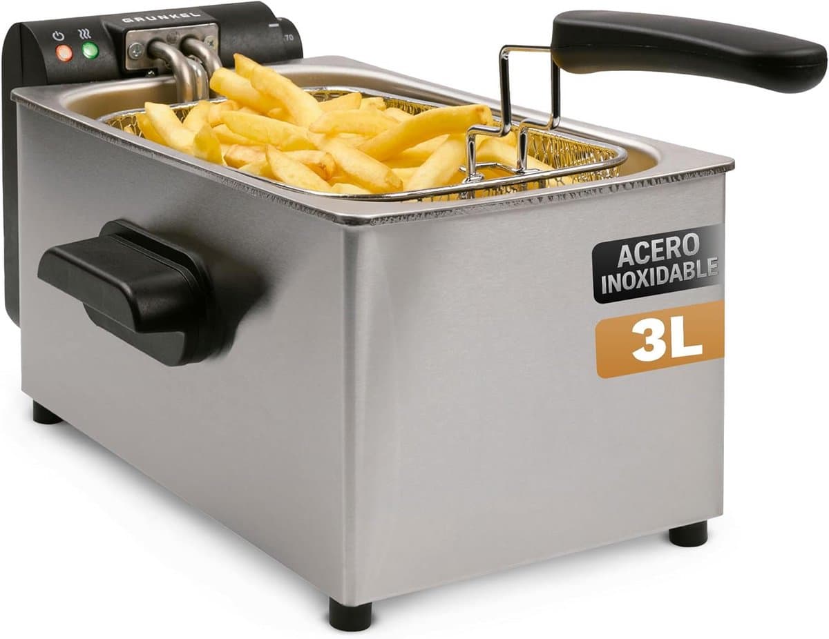 Oliefriteuse 3 Liter met RVS Behuizing en 2000W - Regelbare Temperatuur tot 190 Graden — afbeelding 1