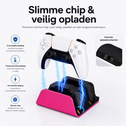 Sounix Oplaadstation geschikt voor PS5 / PS5 Slim / PS5 PRO / DualSense Controller - PS5 accessoires - Dual Oplader - Charging Dock - Roze — thumbnail 3
