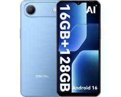 OSCAL FLAT 3C Smartphone - 4G Dual SIM - 16GB RAM - 128GB ROM - 6,56 inch - Android 16 Telefoon - 5000mAh 336Uren - 32MP - GPS - Blauw