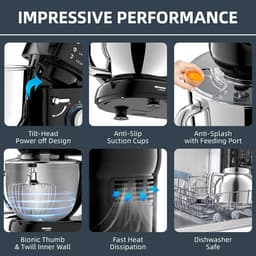 Krachtige Planetaire Keukenmachine 1500W met RVS Kom 6,5L – 6 Snelheden + Puls — thumbnail 4