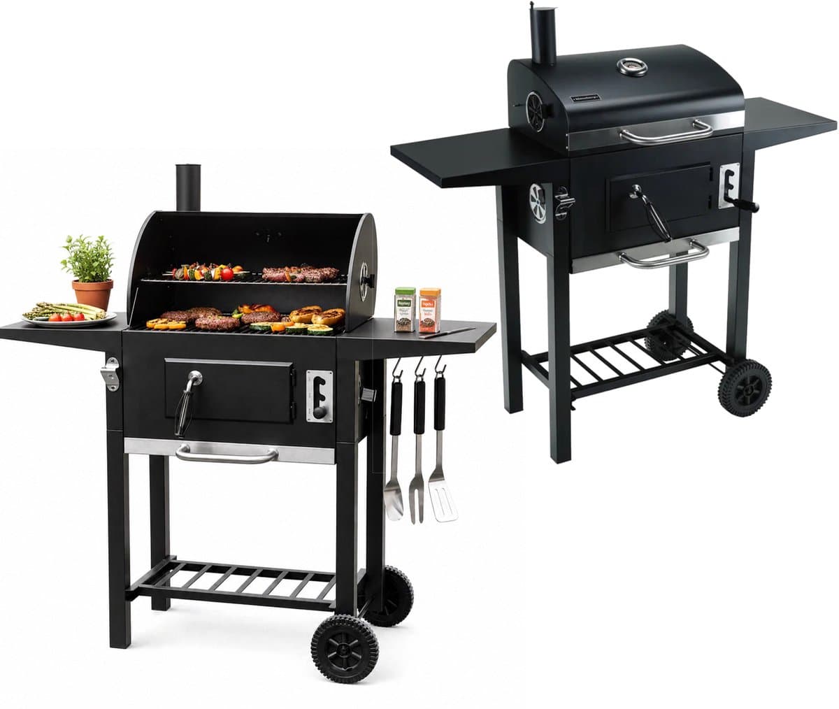 Klausberg Houtskoolbarbecue met Deksel en Thermometer - 42 x 30 cm - Verrijdbare BBQ met Zijtafels — afbeelding 1