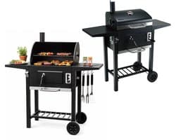 Klausberg Houtskoolbarbecue met Deksel en Thermometer - 42 x 30 cm - Verrijdbare BBQ met Zijtafels
