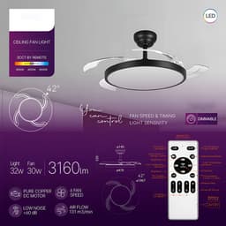 Plafondventilator met Lamp - Kingtron Zenin - Aanpasbare Lichtkleur 3000K-4000K-6500K - Afstandsbediening - Dimbaar - Zwart — thumbnail 2