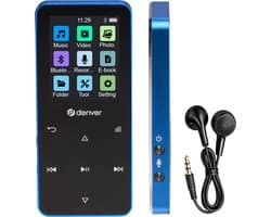 Denver MP3/MP4 Speler - Bluetooth - Shuffle/Repeat - Uitbreidbaar tot 128GB - Incl. oordopjes - Dictafoon - MP1830BU - Blauw