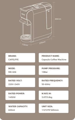 Koffiezetapparaat - Espressomachine - Thuis en kantoor - 5-in-1 compatibiliteit - 19 bar - Zwart — thumbnail 3