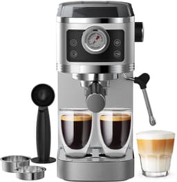 AIMASON CM1660 20 bar Italiaanse pompdruk espressomachine - 1350W hoog rendement professionele koffiemachine voor thuis - 1,3L watertank - met stoompijp, manometer en instelbare uittreedhoeveelheid - RVS — thumbnail 1
