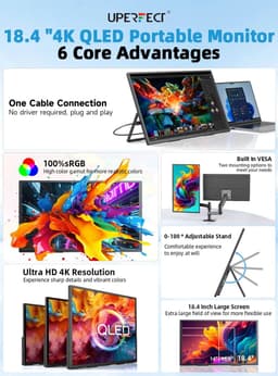 Allero Portable Monitor - Draagbare Game Monitor - Computerscherm - Draagbare monitor voor laptop - 18,4 inch - 4K - QLED — thumbnail 2