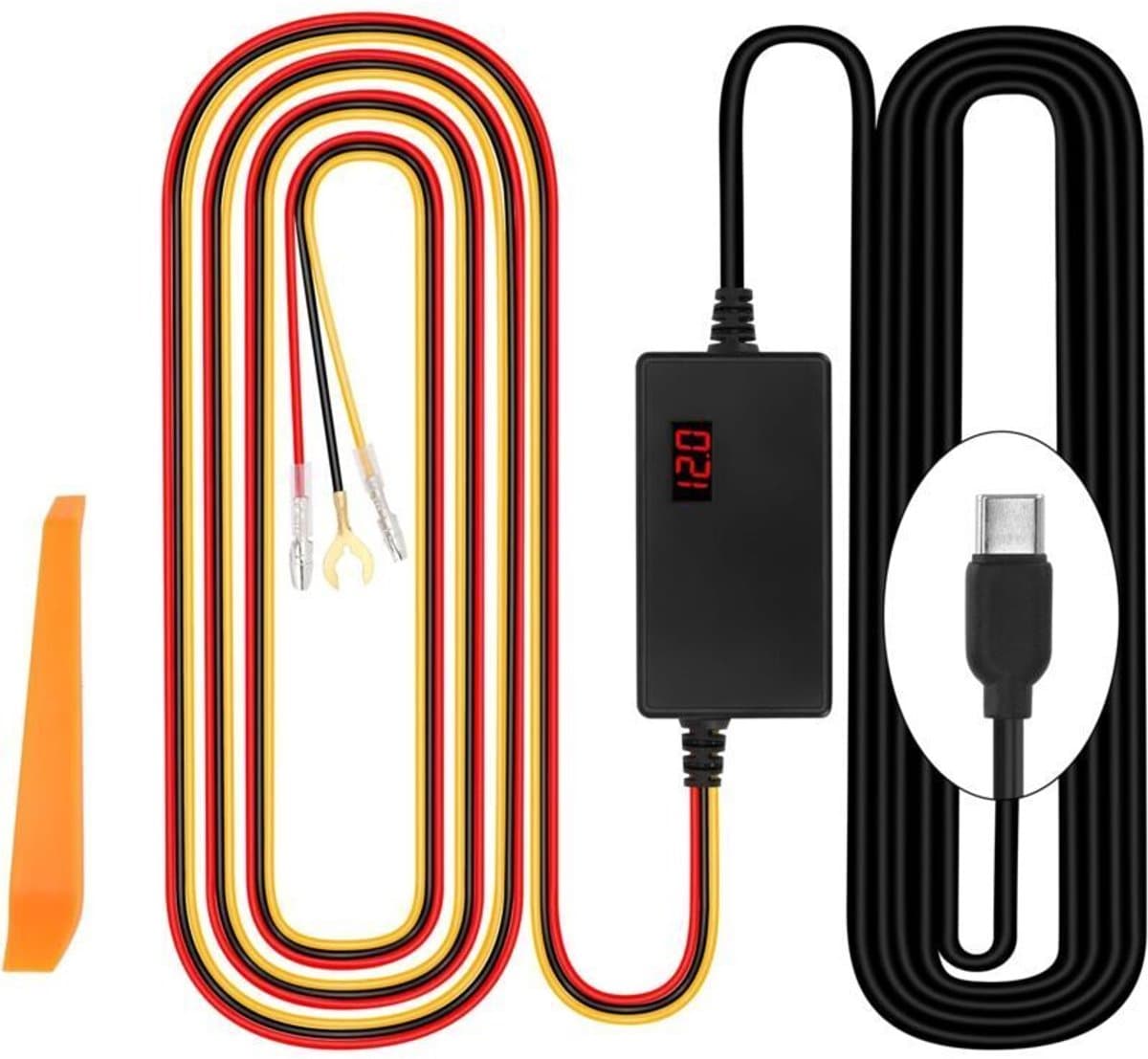Dashcam aansluitset geschikt voor vaste bedrading, 12V-24V naar 5V 3A, geschikt voor spanningsindicator, instelbare spanning, 24-uurs parkeerbewakingsmodus, bescherming tegen overontlading van de batterij, Type-C interface en opstartfunctie. — afbeelding 1