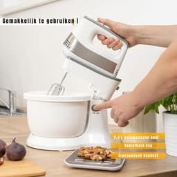 TIM® Mixer met Mengkom - Keukenmachine - Mixer - 3,4 Liter Mengkom - Wit - 31cm x 21cm x 36cm — thumbnail 4