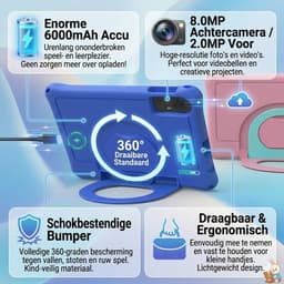 KidsTab Pro 10 Inch — Kindertablet — Android 15.0 — 8GB RAM (4+4) — 32GB — Inclusief Schokbestendige Hoes & Standaard — Blauw — thumbnail 4