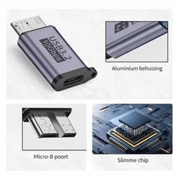 USB-C naar Micro USB-B Adapter – 2 Stuks – Micro B 3.0 / 10Gbps – Verloopstekker voor Externe HDD & SSD Harde Schijf – Geschikt voor WD My Passport & Seagate – Space Grey — thumbnail 3