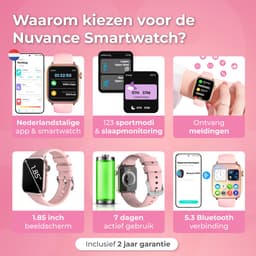 Nuvance Smartwatch Heren & Dames met Bluetooth - 45mm - Geschikt voor alle Smartphones - Stappenteller & Hartslagmeter - Roze — thumbnail 2