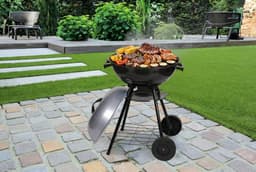 Houtskoolbarbecue met deksel ELITE – Compacte BBQ met wielen en opbergrek – Ideaal voor balkon, terras en tuin – 47,5 x 44 x H70 cm — thumbnail 3