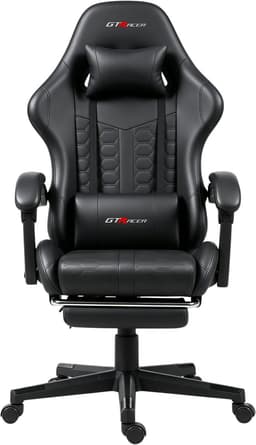 GTRacer - Game Stoel Met Voetensteun - Gaming Stoel - Ergonomische Bureaustoel - Gamestoel - Verstelbaar - Gaming Chair - Zwart — thumbnail 1