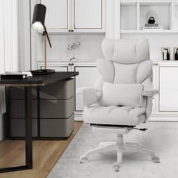 Dowinx Gamingstoel - Ergonomische Bureaustoel - Verstelbaar - Gaming Chair - Comfort gamer stoel - Pocketvering Zitkussen - Dubbele Zachte Rugleuning - Verstelbaar Lendenkussen - Met armleuningen - Met voetsteun - Stof -Wit — thumbnail 2
