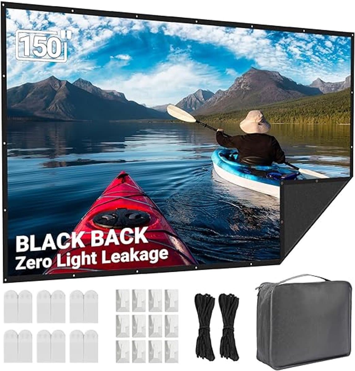 Beamerscherm 150 Inch - Projectiescherm voor Binnen en Buiten - 16:9 HD Beamer Scherm - Opvouwbaar Kreukvrij en Wasbaar - Met Zwarte Achtergrond — afbeelding 1
