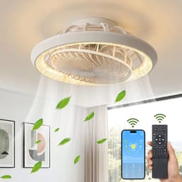 Rosnek Binnenroterende Plafondventilator met Lamp - Ø49 cm - Crystal LED Plafondlamp Dimbaar - App & Afstandsbediening - 6 Snelheden - 360° Luchtcirculatie - Wit — thumbnail 1