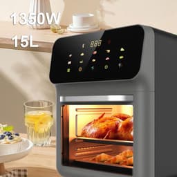 15L grote luchtfriteuse-oven, dubbele zone luchtfriteuse-oven, olievrije elektrische luchtoven, instelbare temperatuur 0-200 ℃, 1350 W, uitpakken Automatische stroomuitval — thumbnail 3