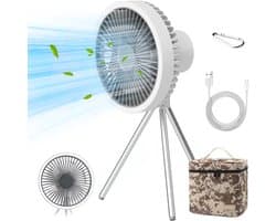 Ventilator met statief - Camping Ventilator - Ventilator - met LED Verlichting - 3 Snelheden - tot 27 uur - Ingebouwde Opklapbare Haak - Wit