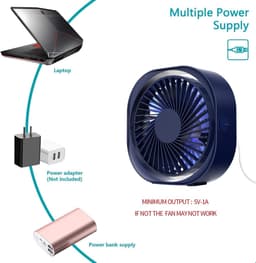 KZQ USB mini ventilator tafelventilator geluidsarm 3 standen blauw — thumbnail 3