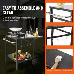 M-Goods - BBQ Trolley - Buitenkeuken op Wielen - Barbecue Tafel - BBQ Werktafel - Opvouwbaar Zijblad - Zwart — thumbnail 3