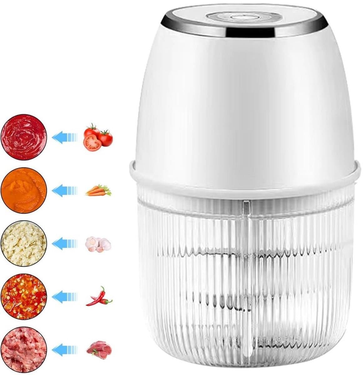 Elektrische keukenmachine van 350 ml met 6 messen voor het hakken van knoflook en vlees, oplaadbaar via USB – Wit — afbeelding 1