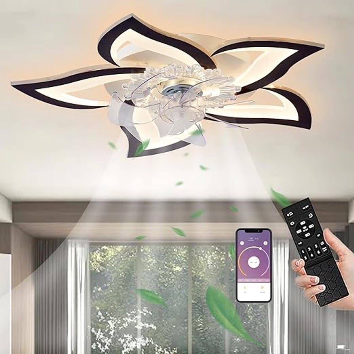 Plafondventilator met LED Verlichting – 50W – Dimbaar (3000K-6000K) – Met Afstandsbediening & App – 6 Snelheden – Zwart — afbeelding 1