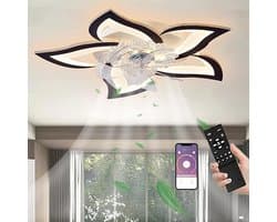 Plafondventilator met LED Verlichting – 50W – Dimbaar (3000K-6000K) – Met Afstandsbediening & App – 6 Snelheden – Zwart