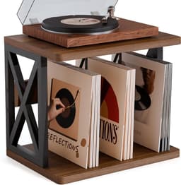 SNJY® Platenspeler Meubel - Platenspeler Kast - LP Houder - Platenhouder - 32D x 40B x 36H cm - Bruin/Zwart — thumbnail 1