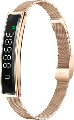 Knobbout Smart Armband – 4.5*1cm screen- Kleurenscherm, Hartslag-, Bloedzuurstof-, Stress- & Slaapmonitor, Sportmodi, Oproep- & Berichtmeldingen, Vrouwen Cyclus, Afstandsbediening Camera, Waterbestendig - Rosegouden staal +Silicone band — thumbnail 1