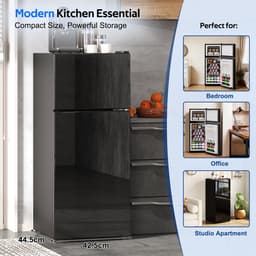 HAUSS SPOLE Minikoelkast – Met Vriesvak 92 Liter – 42,5 x 42,5 x 102 cm – Roestvrij Staal – Zwart – Voor Keuken En Kantoor — thumbnail 4