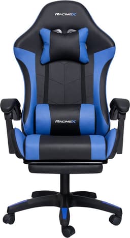 RACINGX - Game Stoel Met Voetsteun- Gaming Stoel - Ergonomische Bureaustoel - Gamestoel - Verstelbaar - Gaming Chair - Zwart/Blauw — thumbnail 4