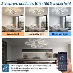 MUPOO Modern Plafondventilator met verlichting metApp & Afstandsbediening-Bloem - Dimbaar & 6 Snelheden- Winterstand & Stil -65cm Ventilator lamp Voor Woonkamer & Slaapkamer — thumbnail 3