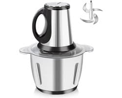 Mini Hakmachine - Keukenmachine Compact - Maaltijden Bereiden - Drie Snelheden - 2 Liter - Zilver