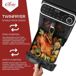 Heteluchtfriteuse Dubbele Kamer - Luchtfriteuse XL - Gezond Koken - Twee Kamers Gelijktijdig - 11 Liter Totaal - Zwart — thumbnail 5