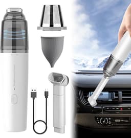 Draadloze autostofzuiger - mini handstofzuiger met 3500Pa zuigkracht en USB C opladen - voor auto bureau toetsenbord en thuis - wit — thumbnail 1
