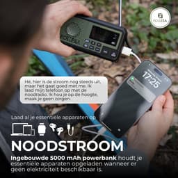 FOLLESA® DAB-373BT Noodradio - Solar Powerbank - 5000mAh - DAB+/FM - Met waterdicht zakje - Noodradio - Opwindbare Survivalradio - Bluetooth & Digitale Wekker - Ideaal voor Noodpakket. — thumbnail 5